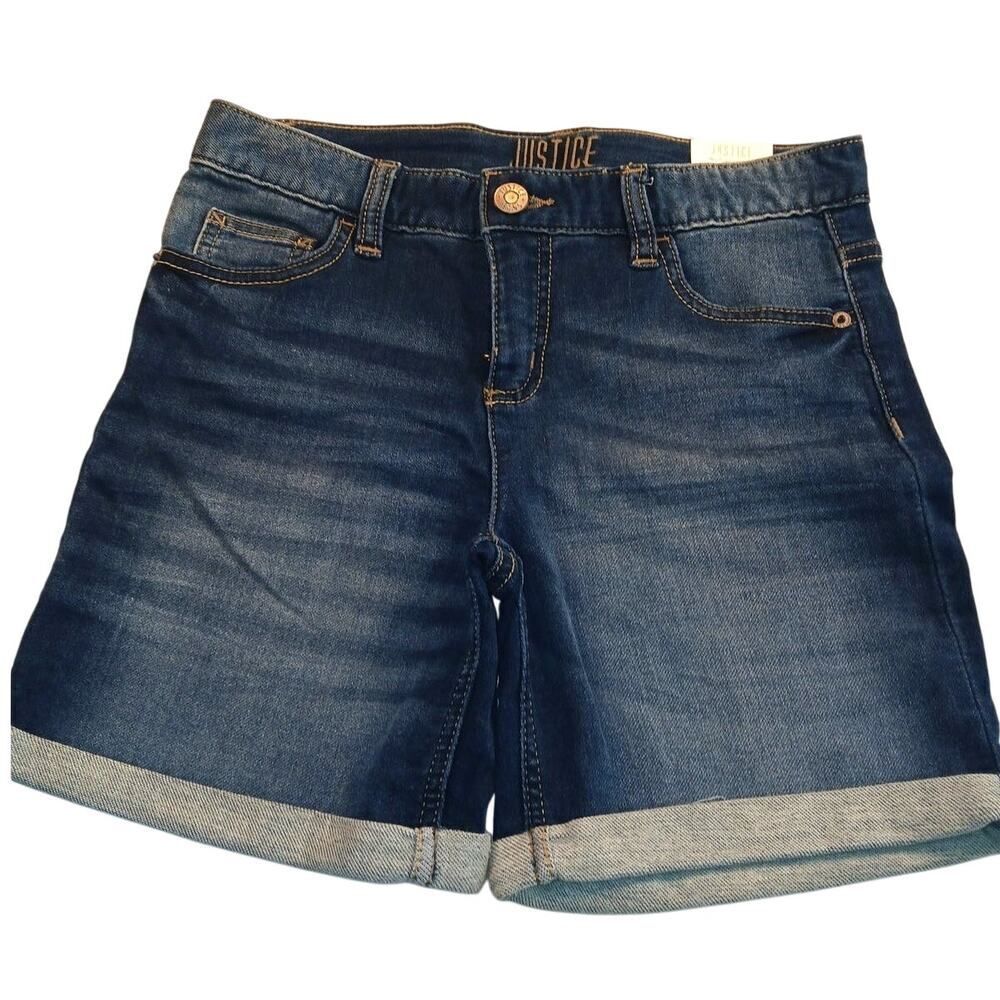 Justice Girls Dark Wash Denim Cuffed Mid Thigh Shorts - Size 16
